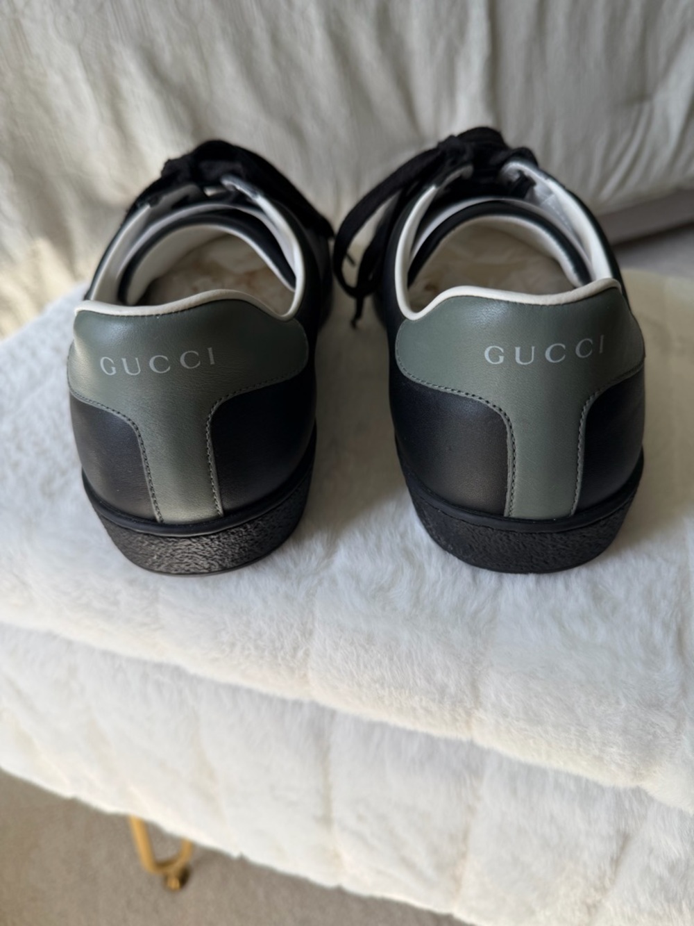 Gucci New Ace GG perforate black/grey leather 8.5 Euro sneakers trainers - Picture 4 of 16